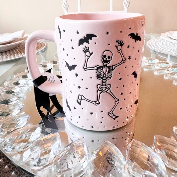 🖤 DANCE TIL YOUR DEAD Pink Skeleton + Bat Rae Dunn Halloween Mug NEW - Picture 4 of 7